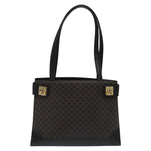 CELINE Macadam Canvas Shoulder Bag Pvc Leather Black Gold - Picture 2 of 12